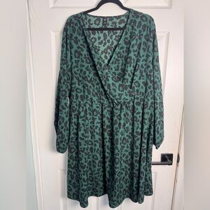 SHEIN Teal Animal Print Long Sleeve Dress